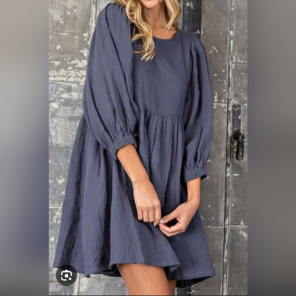 Eesome Slate Blue Long Sleeve Dress